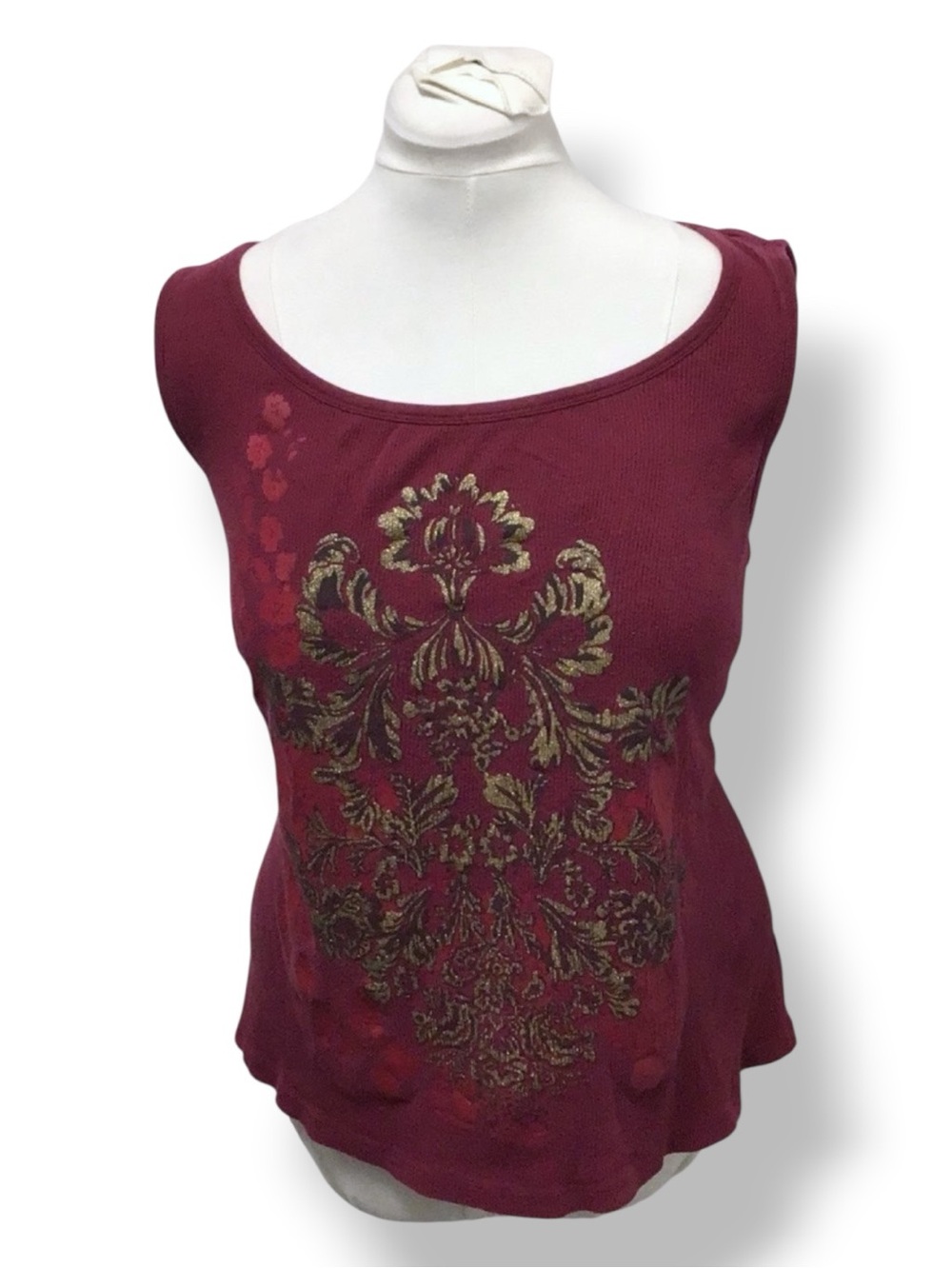 Faded Glory Women’s Glitter Graphic Tank Top, Dark Wine, size 3X